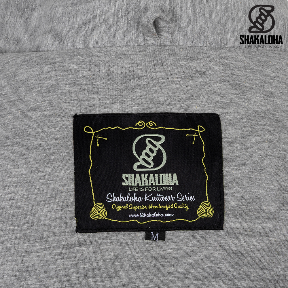 Shakaloha Chaleco de lana de punto Shakaloha Splendor ZH gris con forro de algodón y capucha desmontable - Hombre/Unisex - Hecho a mano en Nepal con lana de oveja