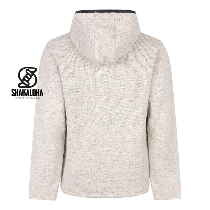 Shakaloha M Creek BeigeAntra – handgebreid wollen heren vest met fleece voering en capuchon (Made in Nepal)