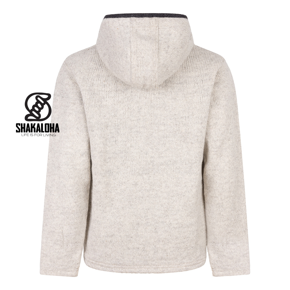 Shakaloha M Creek BeigeAntra – handgebreid wollen heren vest met fleece voering en capuchon (Made in Nepal)