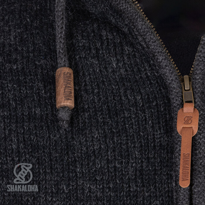 Shakaloha M Creek BeigeAntra – handgebreid wollen heren vest met fleece voering en capuchon (Made in Nepal)