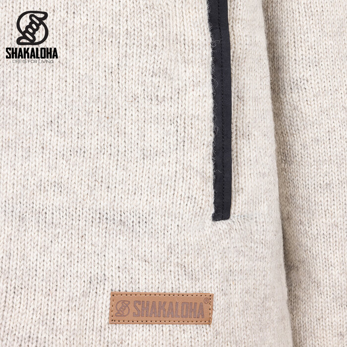 Shakaloha M Creek BeigeAntra – handgebreid wollen heren vest met fleece voering en capuchon (Made in Nepal)