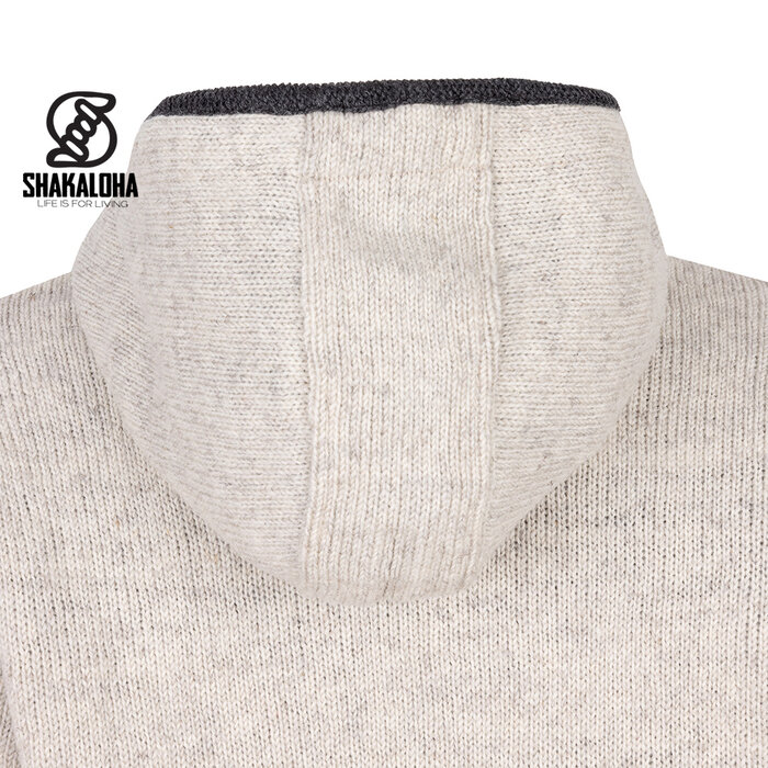 Shakaloha M Creek BeigeAntra – handgebreid wollen heren vest met fleece voering en capuchon (Made in Nepal)