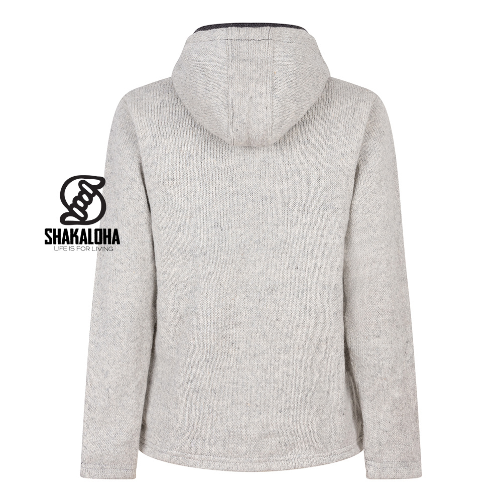 Shakaloha M Trail BeigeBlack – handgebreid wollen heren vest met fleece voering en winddicht borstpaneel (Made in Nepal)