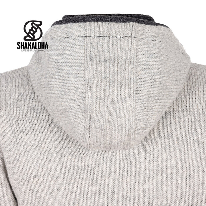 Shakaloha M Trail BeigeBlack – handgebreid wollen heren vest met fleece voering en winddicht borstpaneel (Made in Nepal)