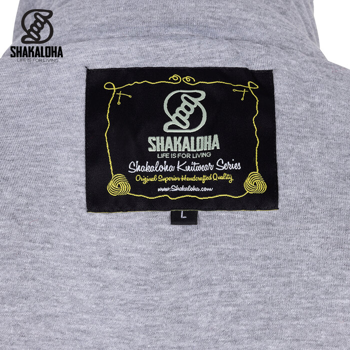 Shakaloha Shakaloha M Waus Azul-Blanco — chaqueta de lana tejida a mano con capucha desmontable y forro de jersey de algodón