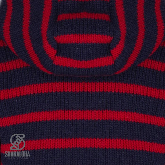 Shakaloha Shakaloha Gebreid Wollen Vest Split Ziphood Navy Blauw Rood met Fleece Voering en Afneembare Capuchon - Man/Uni - Handgemaakt in Nepal van Schapenwol