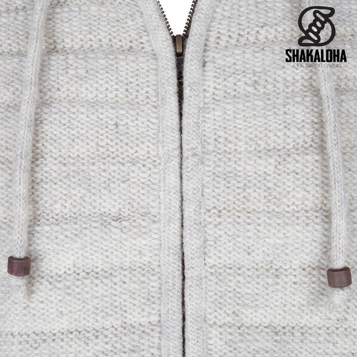 Shakaloha Shakaloha Veste en Laine Tricoté Chuck Ziphood Crème beige avec Doublure en polaire et Capuche détachable - Hommes - Uni - Fabriqué à la main au Népal en laine de mouton