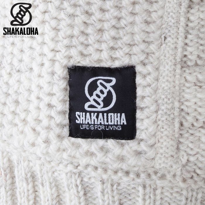 Shakaloha Shakaloha Knitted Woolen Jacket Chuck Ziphood Beige Cream with Fleece Lining and Detachable Hood - Men - Unisex - Handmade in Nepal from sheep's wool