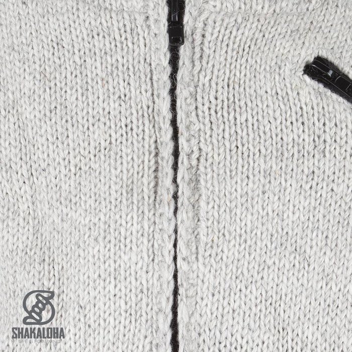 Shakaloha Shakaloha Knitted Woolen Jacket Crush Collar Gray with Fleece Lining and High Collar - Men - Unisex - Handmade in Nepal from sheep's wool