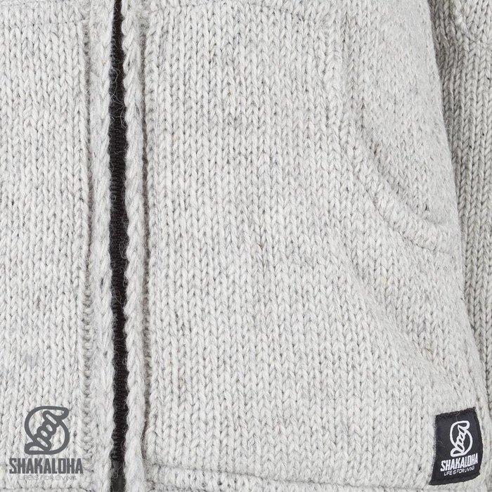 Shakaloha Shakaloha Knitted Woolen Jacket Crush Collar Gray with Fleece Lining and High Collar - Men - Unisex - Handmade in Nepal from sheep's wool