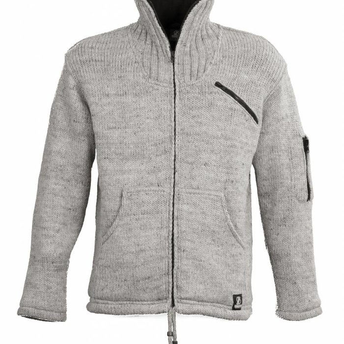 Shakaloha Shakaloha Knitted Woolen Jacket Crush Collar Gray with Fleece Lining and High Collar - Men - Unisex - Handmade in Nepal from sheep's wool