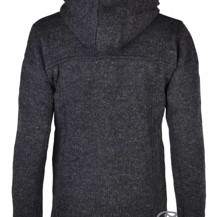 Shakaloha Shakaloha Knitted Woolen Jacket Navigator Anthracite with Fleece Lining and Detachable Hood - Men - Unisex - Handmade in Nepal from sheep's wool