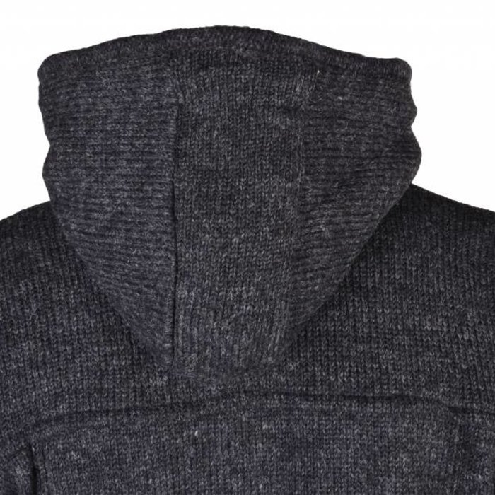 Shakaloha Shakaloha Knitted Woolen Jacket Navigator Anthracite with Fleece Lining and Detachable Hood - Men - Unisex - Handmade in Nepal from sheep's wool