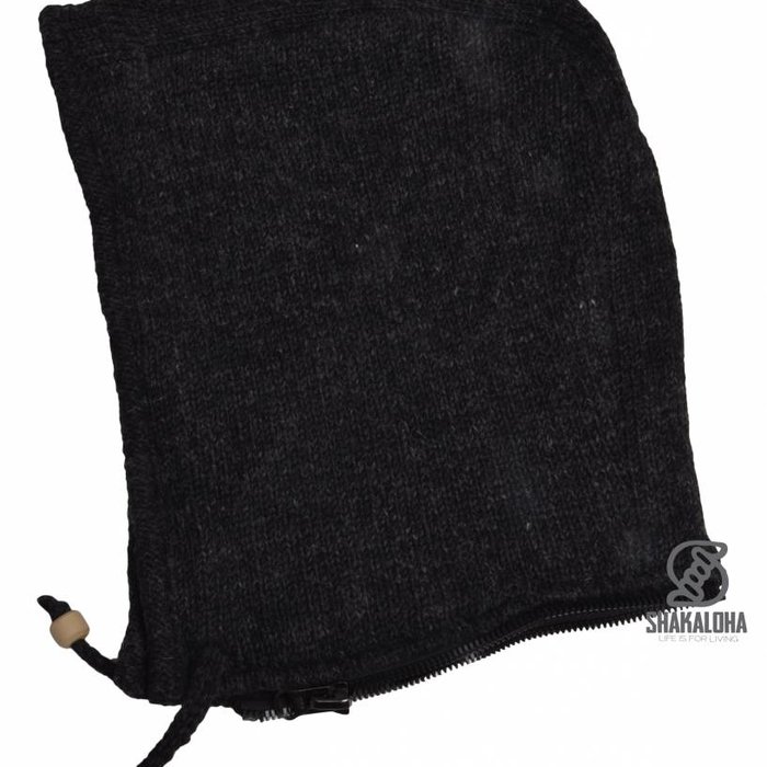 Shakaloha Shakaloha Knitted Woolen Jacket Navigator Anthracite with Fleece Lining and Detachable Hood - Men - Unisex - Handmade in Nepal from sheep's wool