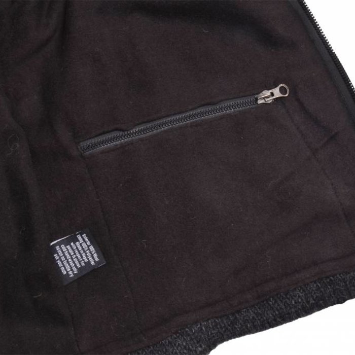 Shakaloha Chaleco de punto de lana Shakaloha Navigator Antracita con forro polar y capucha desmontable - Hombre/Unisex - Hecho a mano en Nepal con lana de oveja