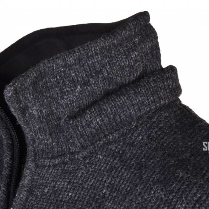 Shakaloha Shakaloha Veste en Laine Tricoté Navigator Anthracite avec Doublure en polaire et Capuche détachable - Hommes - Uni - Fabriqué à la main au Népal en laine de mouton