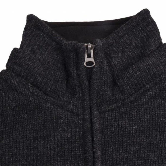 Shakaloha Shakaloha Knitted Woolen Jacket Navigator Anthracite with Fleece Lining and Detachable Hood - Men - Unisex - Handmade in Nepal from sheep's wool