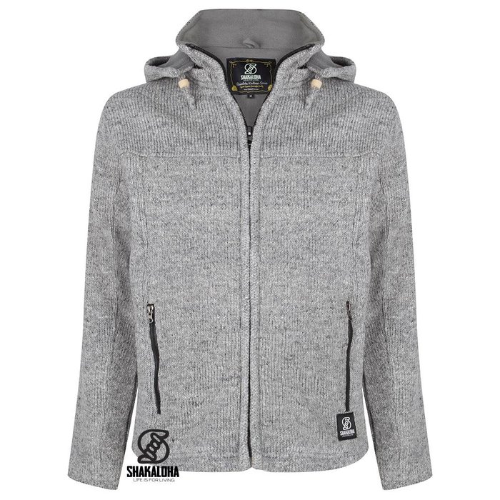 Shakaloha Shakaloha Gebreid Wollen Vest Navigator Grijs met Fleece Voering en Afneembare Capuchon - Man/Uni - Handgemaakt in Nepal van Schapenwol