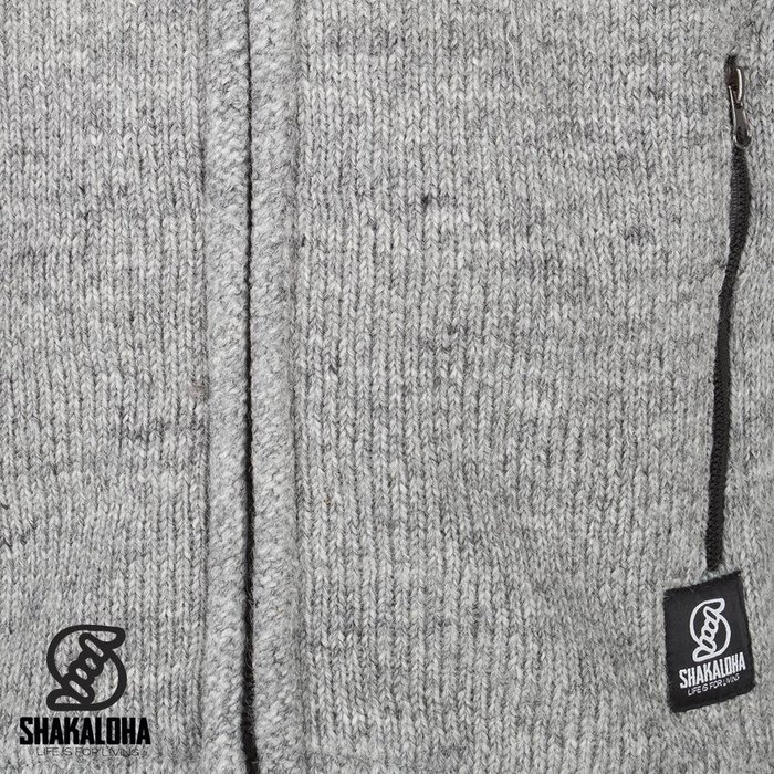 Shakaloha Shakaloha Gebreid Wollen Vest Navigator Grijs met Fleece Voering en Afneembare Capuchon - Man/Uni - Handgemaakt in Nepal van Schapenwol