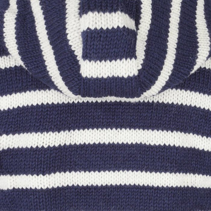 Shakaloha Chaleco de punto de lana Shakaloha con capucha dividida y cremallera, color azul marino y blanco, con forro polar y capucha desmontable - Hombre/Unisex - Hecho a mano en Nepal con lana de oveja