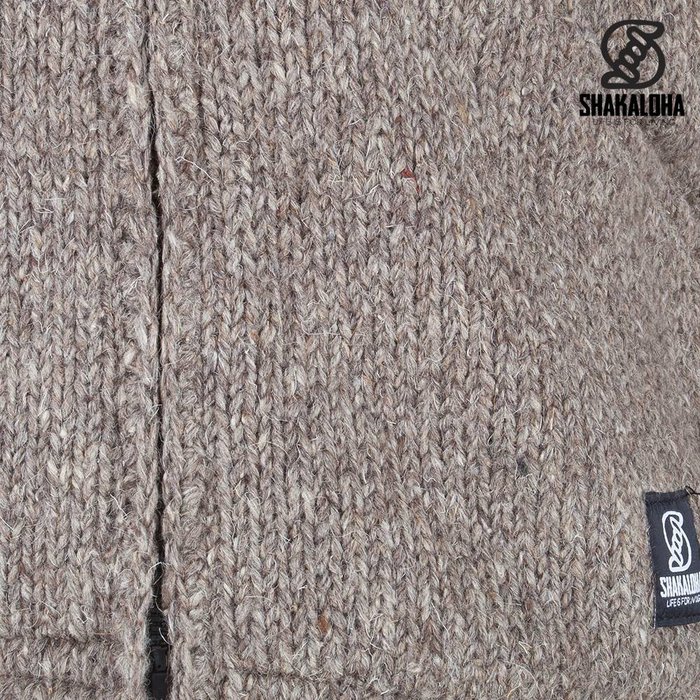 Shakaloha Shakaloha Knitted Woolen Jacket Crush Ziphood Light Brown Taupe with Fleece Lining and Detachable Hood - Men - Unisex - Handmade in Nepal from sheep's wool