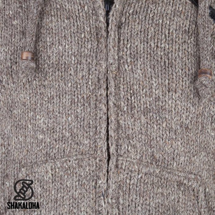 Shakaloha Shakaloha Veste en Laine Tricoté Crush Ziphood Taupe marron clair avec Doublure en polaire et Capuche détachable - Hommes - Uni - Fabriqué à la main au Népal en laine de mouton