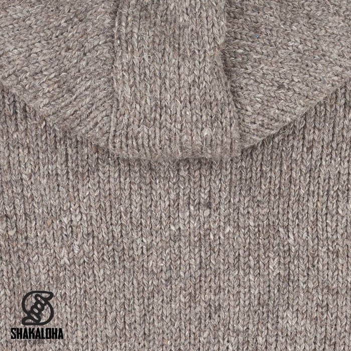 Shakaloha Chaleco de punto de lana Shakaloha con capucha y cremallera en marrón claro, forro polar y capucha desmontable - Hombre/Unisex - Hecho a mano en Nepal con lana de oveja