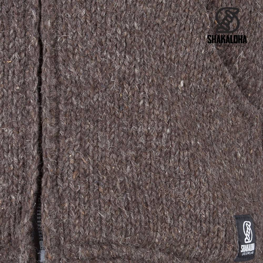 Shakaloha Shakaloha Knitted Woolen Jacket Crush Ziphood Dark brown with Fleece Lining and Detachable Hood - Men - Unisex - Handmade in Nepal from sheep's wool