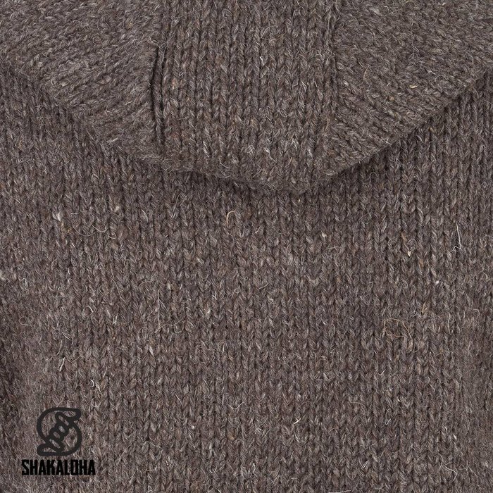 Shakaloha Chaleco de punto de lana Shakaloha con capucha y cremallera, color marrón oscuro, forro polar y capucha desmontable - Hombre/Unisex - Hecho a mano en Nepal con lana de oveja