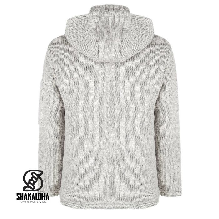Shakaloha Shakaloha Veste en Laine Tricoté Crush Ziphood gris avec Doublure en polaire et Capuche détachable - Hommes - Uni - Fabriqué à la main au Népal en laine de mouton