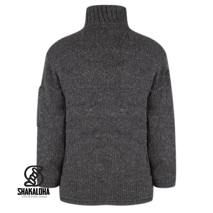 Shakaloha Shakaloha Gebreid Wollen Vest Crush Collar Antraciet met Fleece Voering en Hoge Kraag - Man/Uni - Handgemaakt in Nepal van Schapenwol