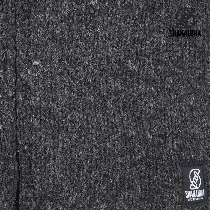 Shakaloha Shakaloha Knitted Woolen Jacket Crush Collar Anthracite with Fleece Lining and High Collar - Men - Unisex - Handmade in Nepal from sheep's wool