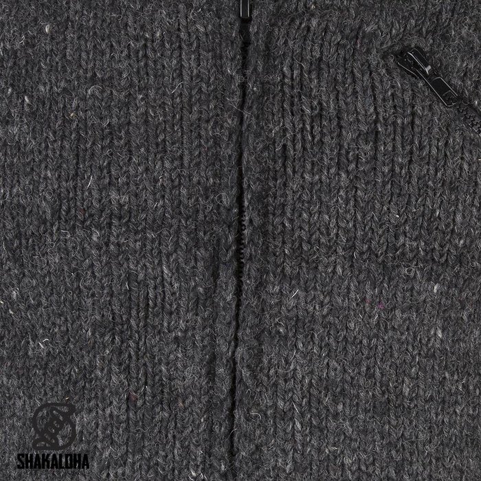 Shakaloha Shakaloha Knitted Woolen Jacket Crush Collar Anthracite with Fleece Lining and High Collar - Men - Unisex - Handmade in Nepal from sheep's wool