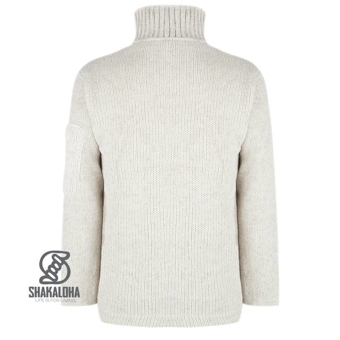 Shakaloha Chaleco de punto de lana Shakaloha, cuello alto, beige crema, forro polar - Hombre/Unisex - Hecho a mano en Nepal con lana de oveja