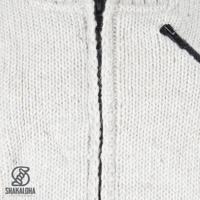 Shakaloha Shakaloha Knitted Woolen Jacket Crush Collar Beige Cream with Fleece Lining and High Collar - Men - Unisex - Handmade in Nepal from sheep's wool