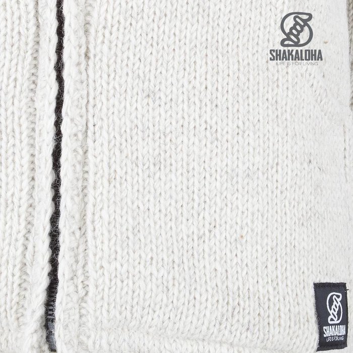 Shakaloha Chaleco de punto de lana Shakaloha, cuello alto, beige crema, forro polar - Hombre/Unisex - Hecho a mano en Nepal con lana de oveja