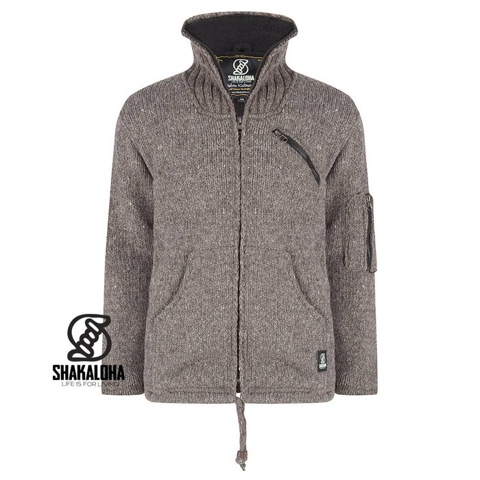 Shakaloha Shakaloha Gebreid Wollen Vest Crush Collar Licht Bruin Taupe met Fleece Voering en Hoge Kraag - Man/Uni - Handgemaakt in Nepal van Schapenwol
