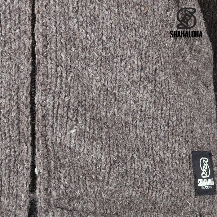 Shakaloha Shakaloha Gebreid Wollen Vest Crush Collar Licht Bruin Taupe met Fleece Voering en Hoge Kraag - Man/Uni - Handgemaakt in Nepal van Schapenwol