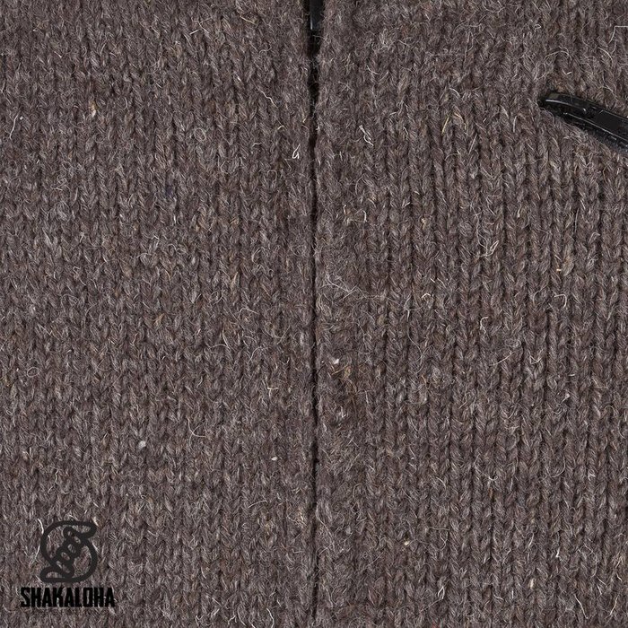 Shakaloha Shakaloha Knitted Woolen Jacket Crush Collar Dark brown with Fleece Lining and High Collar - Men - Unisex - Handmade in Nepal from sheep's wool