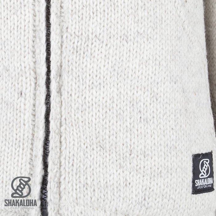 Shakaloha Shakaloha Gestrickte Wollweste Flash Collar Beige Creme mit Fleecefutter und hohem Kragen – Herren/Uni – Handgefertigt in Nepal aus Schafwolle