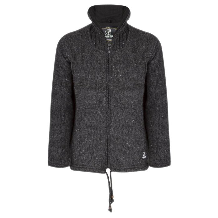 Shakaloha Shakaloha Knitted Woolen Jacket Flash Collar Anthracite with Fleece Lining and High Collar - Men - Unisex - Handmade in Nepal from sheep's wool