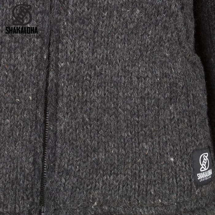 Shakaloha Shakaloha Knitted Woolen Jacket Flash Collar Anthracite with Fleece Lining and High Collar - Men - Unisex - Handmade in Nepal from sheep's wool