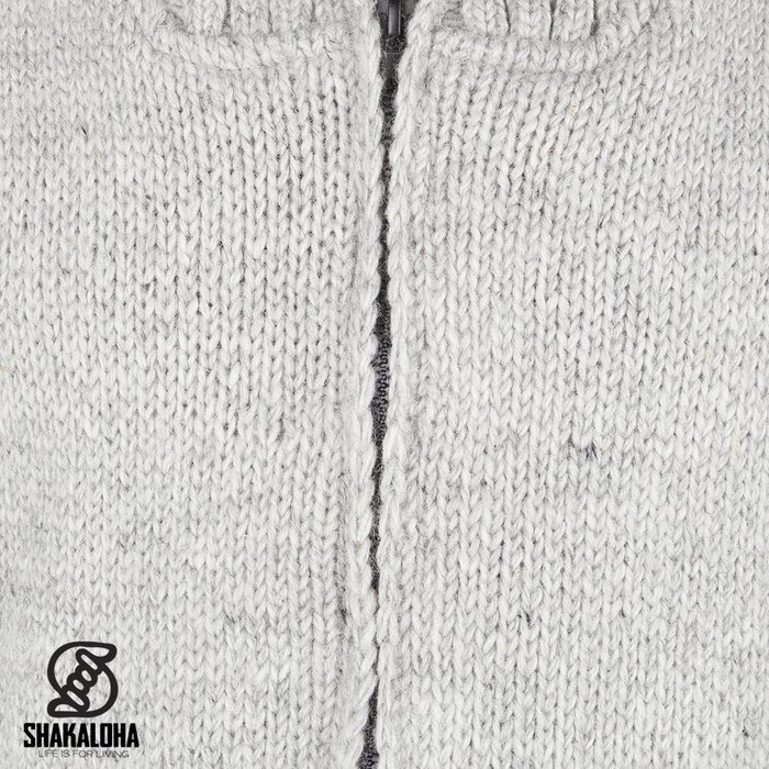 Shakaloha Shakaloha Knitted Woolen Jacket Flash Collar Gray with Fleece Lining and High Collar - Men - Unisex - Handmade in Nepal from sheep's wool