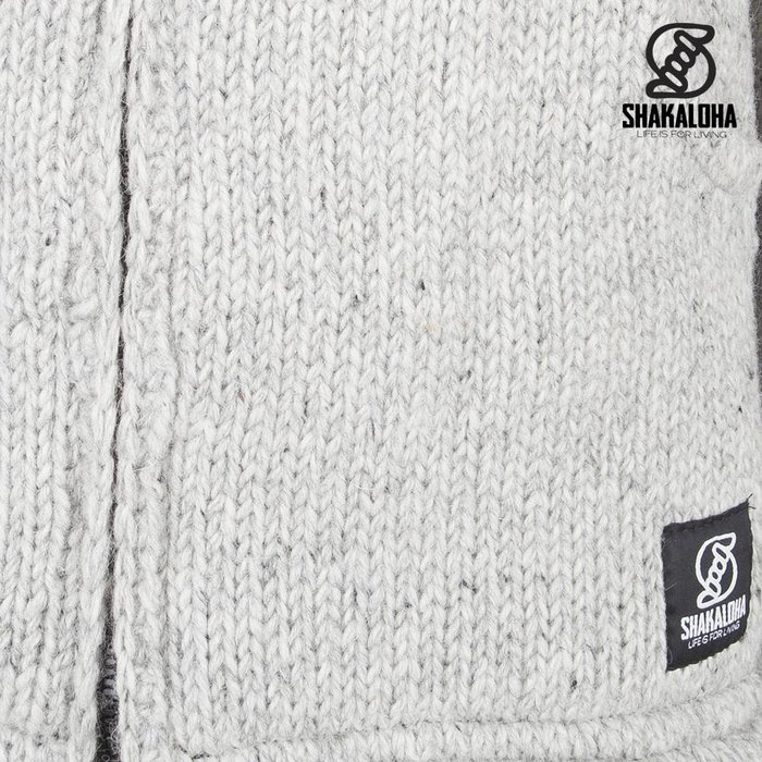 Shakaloha Shakaloha Knitted Woolen Jacket Flash Collar Gray with Fleece Lining and High Collar - Men - Unisex - Handmade in Nepal from sheep's wool