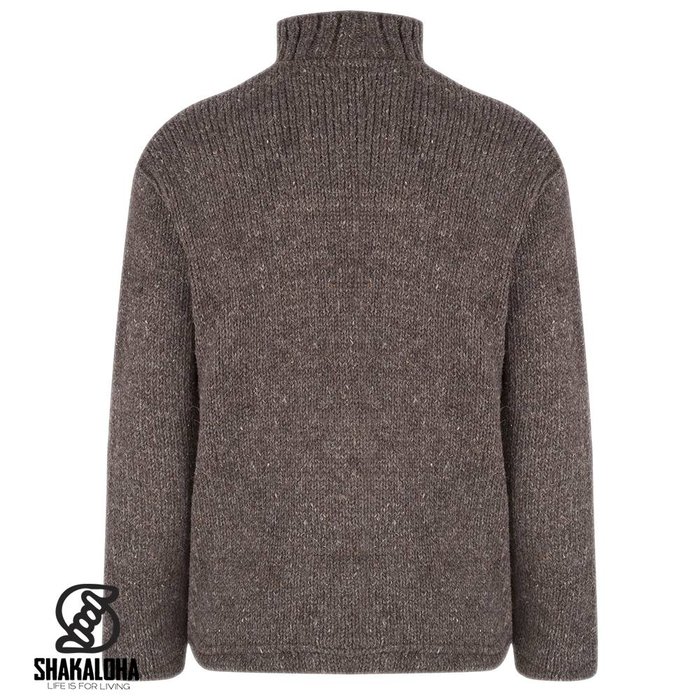 Shakaloha Shakaloha Veste en Laine Tricoté Flash Collar Marron foncé avec Doublure en polaire et Col haut - Hommes - Uni - Fabriqué à la main au Népal en laine de mouton