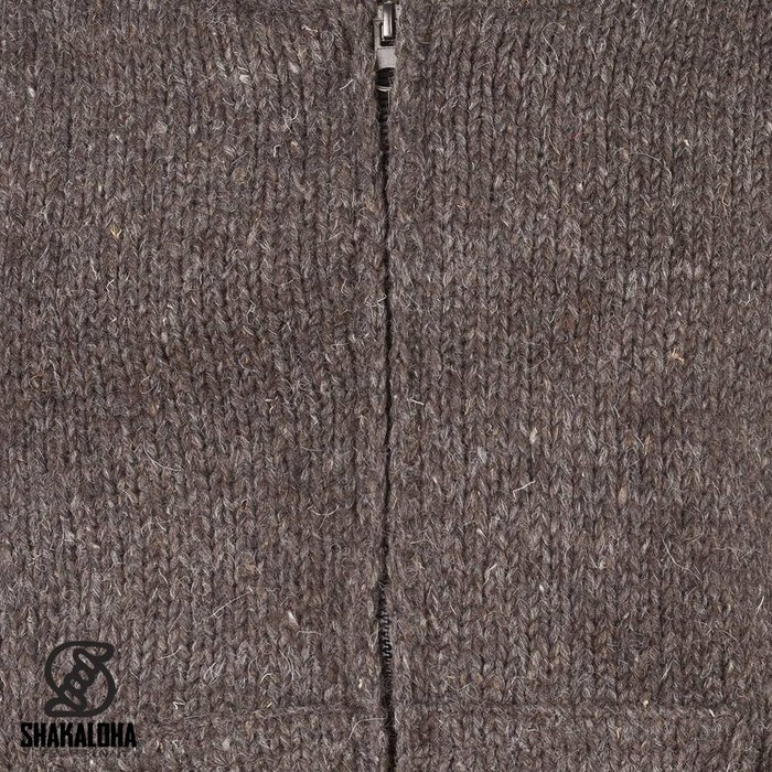 Shakaloha Shakaloha Knitted Woolen Jacket Flash Collar Dark brown with Fleece Lining and High Collar - Men - Unisex - Handmade in Nepal from sheep's wool