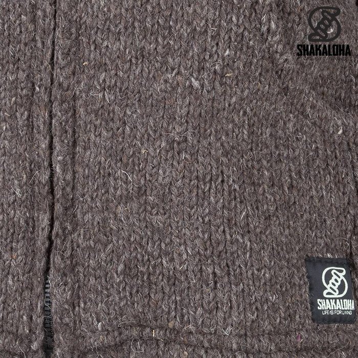 Shakaloha Shakaloha Veste en Laine Tricoté Flash Collar Marron foncé avec Doublure en polaire et Col haut - Hommes - Uni - Fabriqué à la main au Népal en laine de mouton