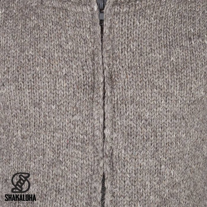 Shakaloha Shakaloha Knitted Woolen Jacket Flash Collar Light Brown Taupe with Fleece Lining and High Collar - Men - Unisex - Handmade in Nepal from sheep's wool
