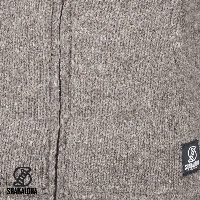 Shakaloha Shakaloha Knitted Woolen Jacket Flash Collar Light Brown Taupe with Fleece Lining and High Collar - Men - Unisex - Handmade in Nepal from sheep's wool