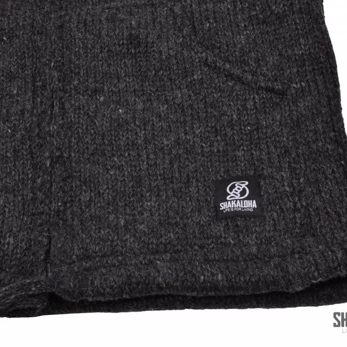 Shakaloha Shakaloha Strick-Wollweste Flash Ziphood Anthrazit mit Fleecefutter und abnehmbarer Kapuze – Herren/Uni – Handgefertigt in Nepal aus Schafwolle